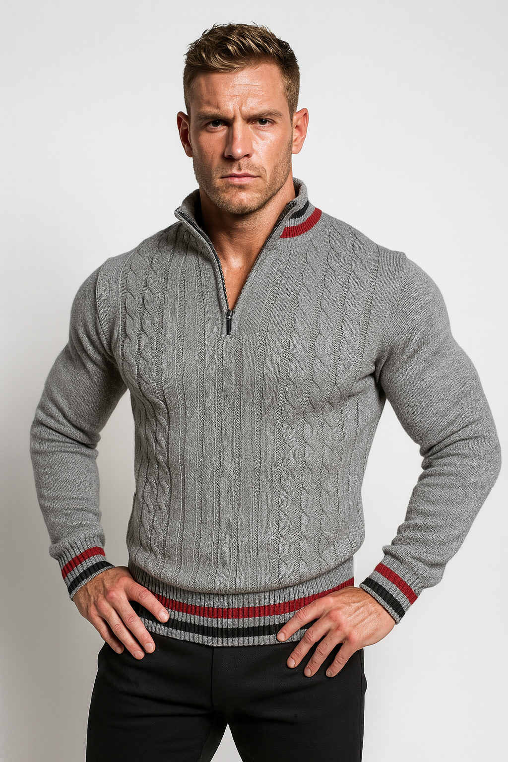 Men’s Cable Knit Quarter-Zip Sweater