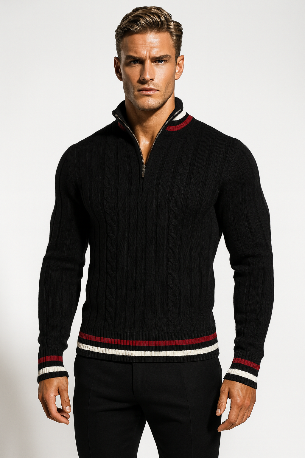 Men’s Cable Knit Quarter-Zip Sweater