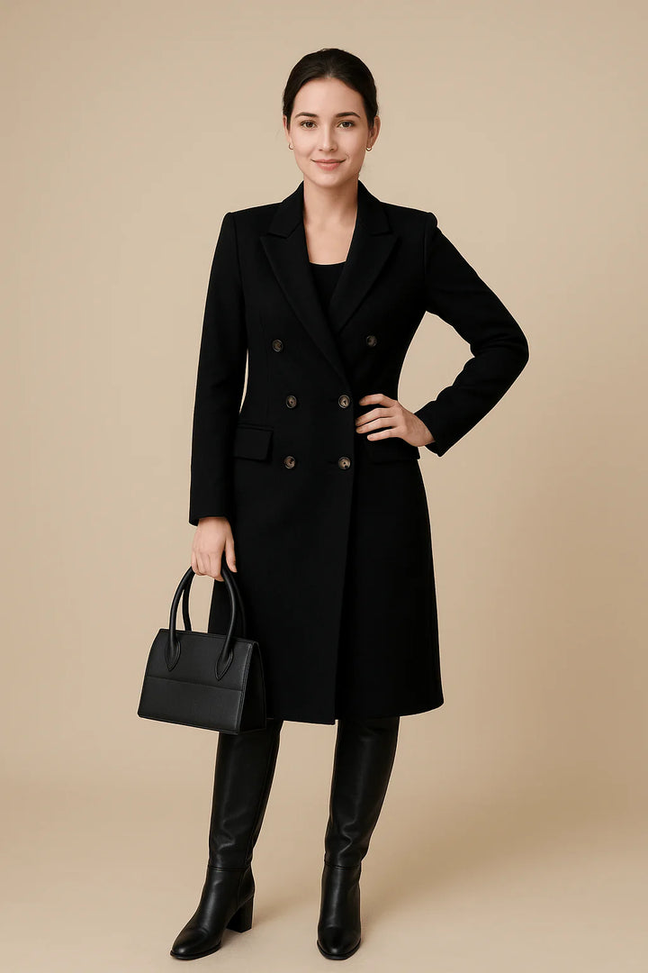 Johanna – Women’s Long Wool-Blend Double-Breasted Coat with Tailored Fit