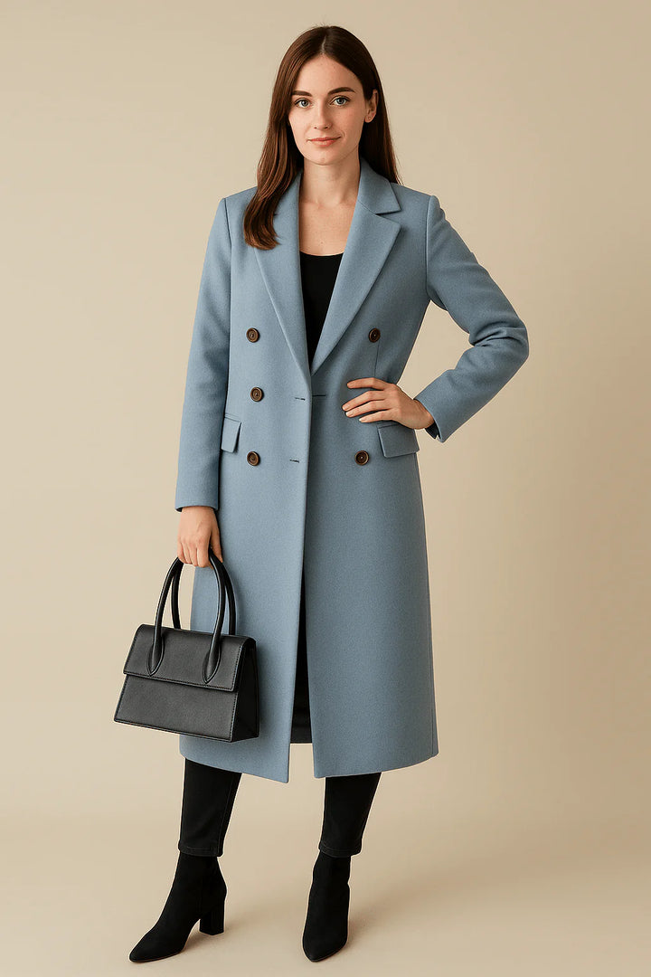 Johanna – Women’s Long Wool-Blend Double-Breasted Coat with Tailored Fit