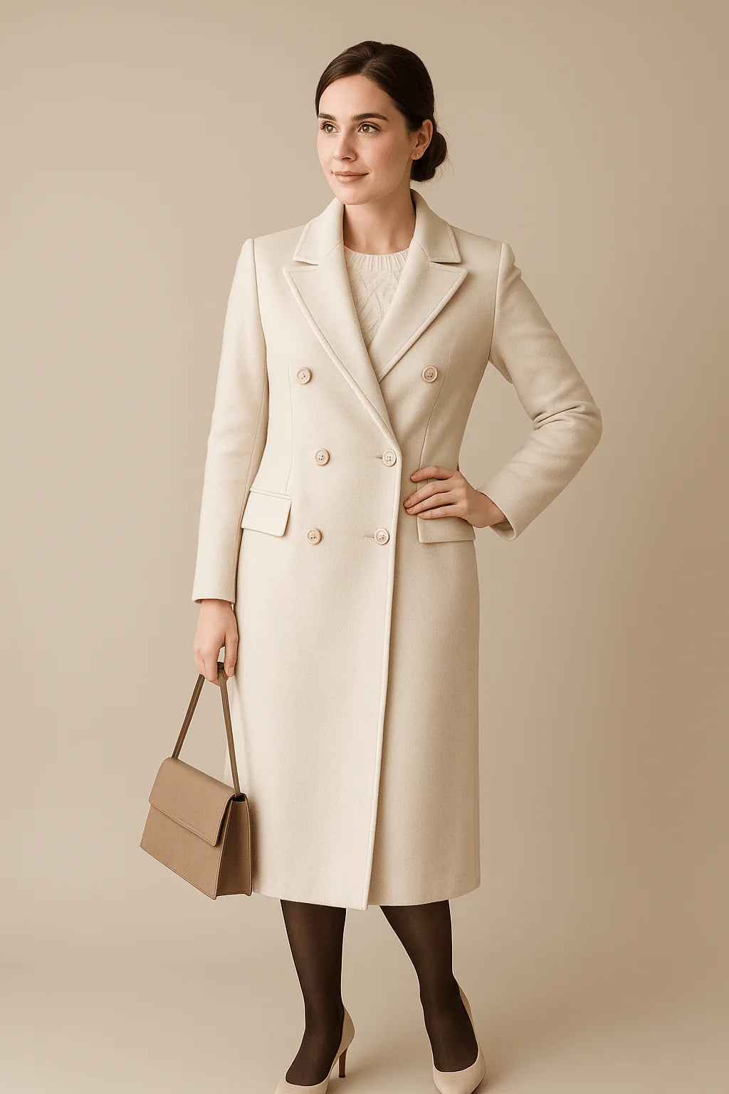 Johanna – Women’s Long Wool-Blend Double-Breasted Coat with Tailored Fit