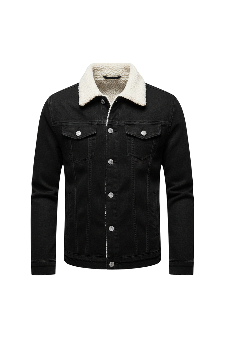 Men’s Fleece-Lined Denim Jacket with Lapel Collar