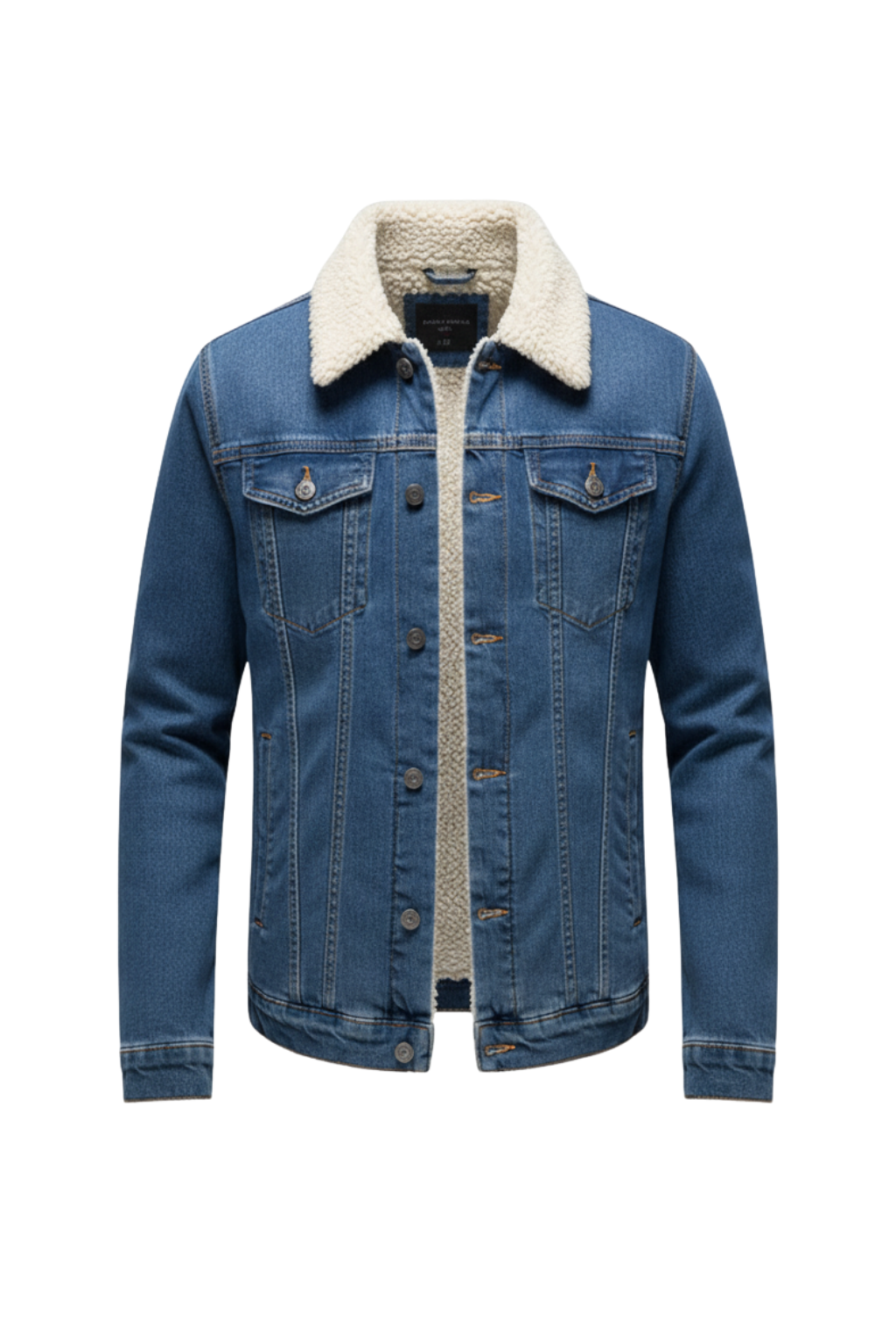 Men’s Fleece-Lined Denim Jacket with Lapel Collar