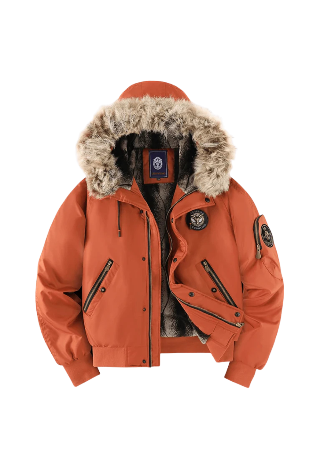 Men’s Quilted Bomber Jacket with Faux Fur Hood