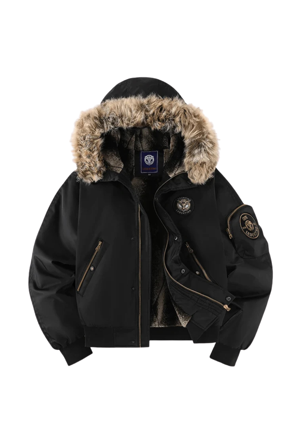 Men’s Quilted Bomber Jacket with Faux Fur Hood