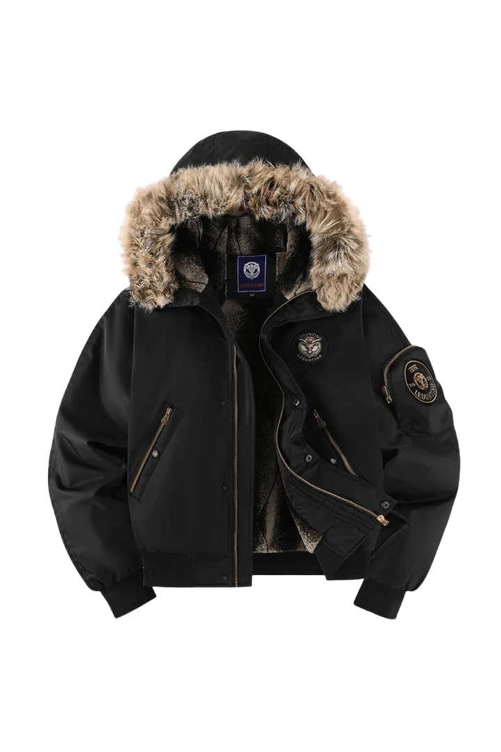 Men’s Quilted Bomber Jacket with Faux Fur Hood