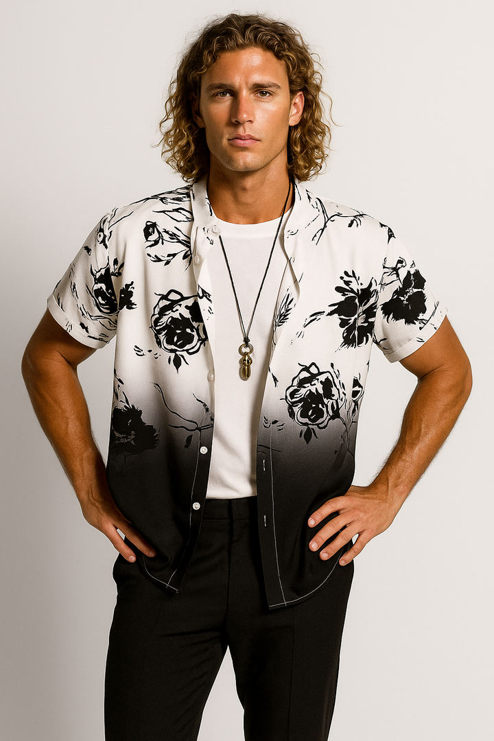 Men’s Gradient Floral Short Sleeve Shirt
