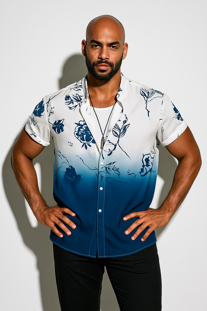 Men’s Gradient Floral Short Sleeve Shirt