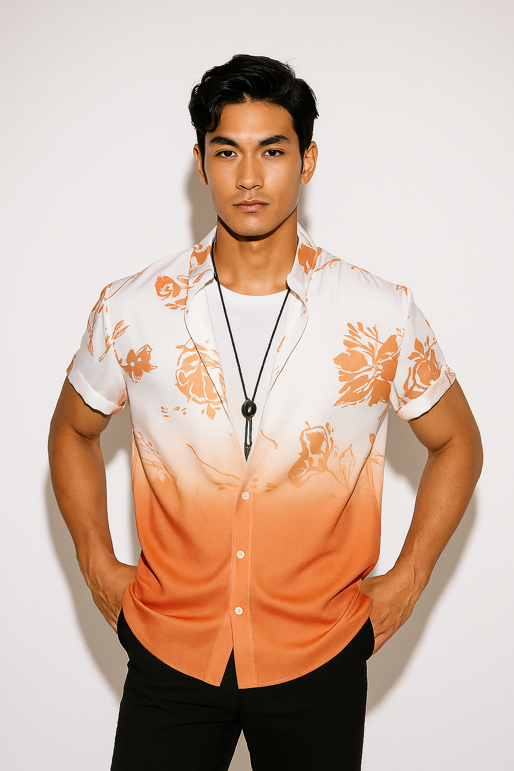 Men’s Gradient Floral Short Sleeve Shirt