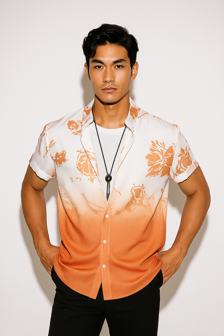 Men’s Gradient Floral Short Sleeve Shirt