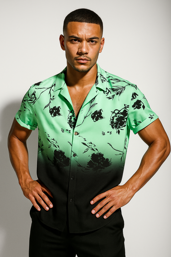 Men’s Gradient Floral Short Sleeve Shirt
