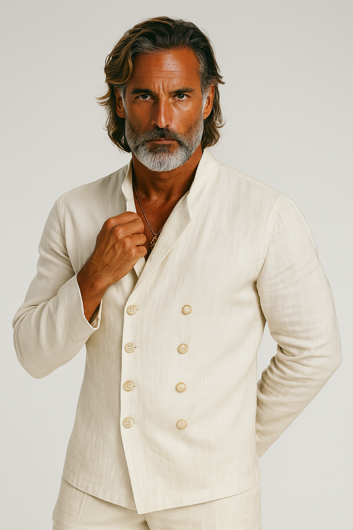Men’s Mandarin Collar Double-Breasted Shirt