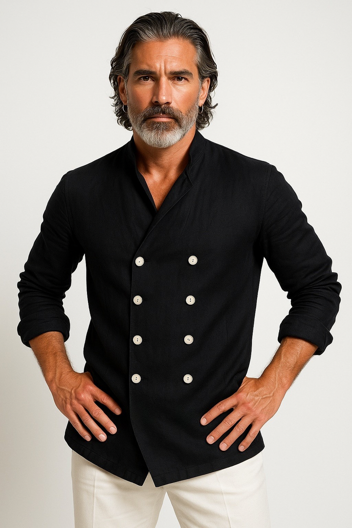 Men’s Mandarin Collar Double-Breasted Shirt