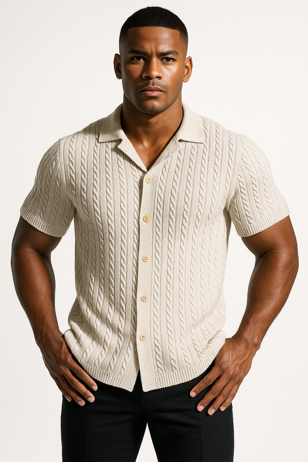 Men’s Short Sleeve Cable Knit Shirt