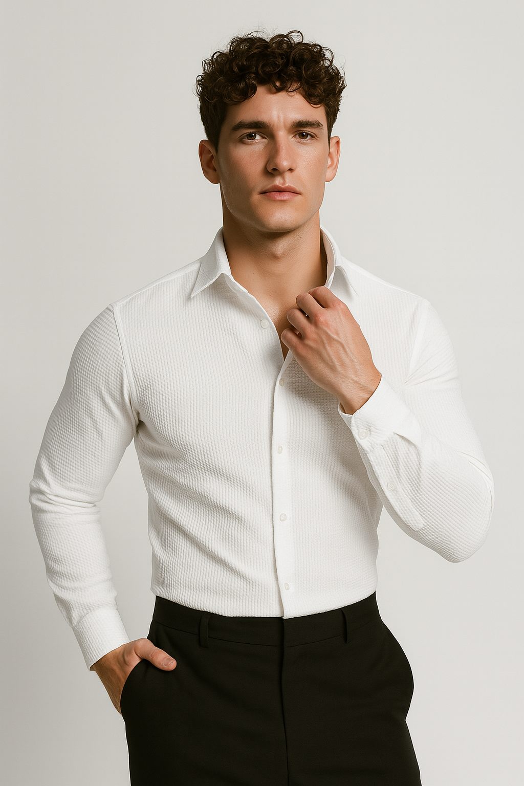 Men’s Waffle Texture Dress Shirt