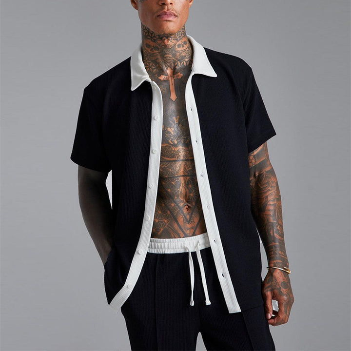 Men’s Contrast Trim Short Sleeve Shirt and Shorts Set