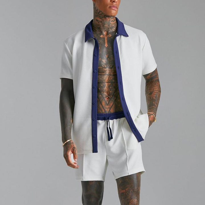 Men’s Contrast Trim Short Sleeve Shirt and Shorts Set