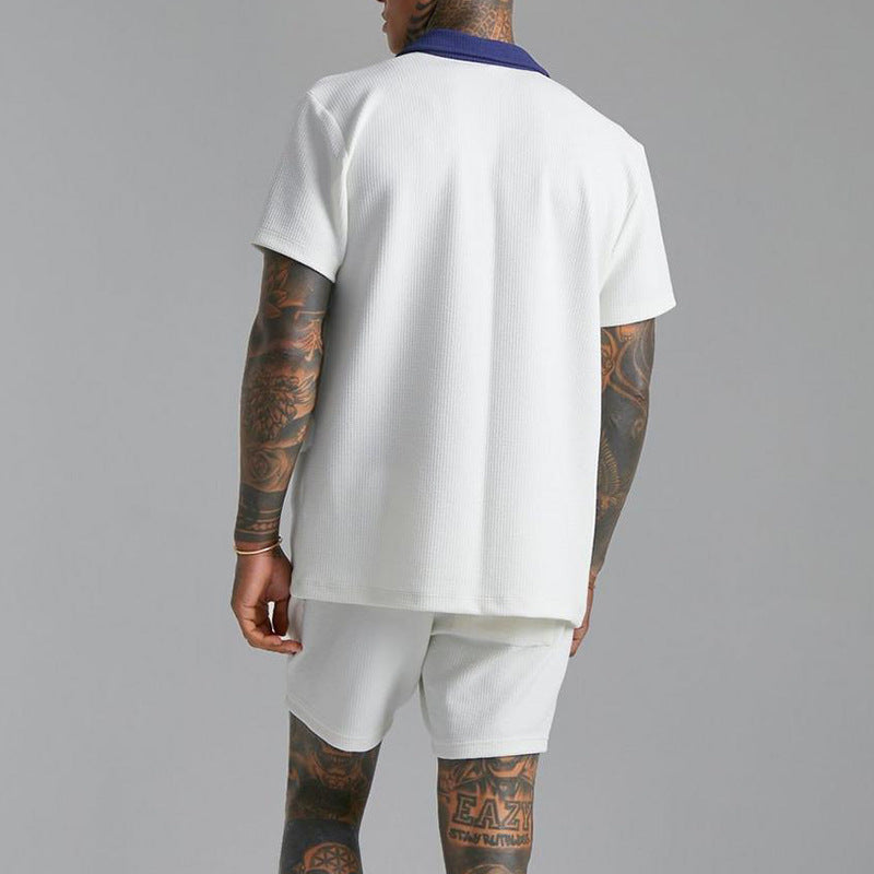 Men’s Contrast Trim Short Sleeve Shirt and Shorts Set