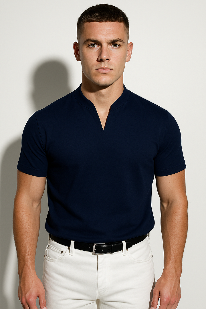 Men’s Minimalist Band Collar Polo Shirt