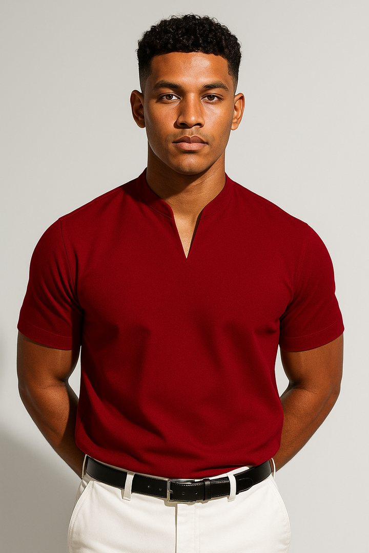 Men’s Minimalist Band Collar Polo Shirt