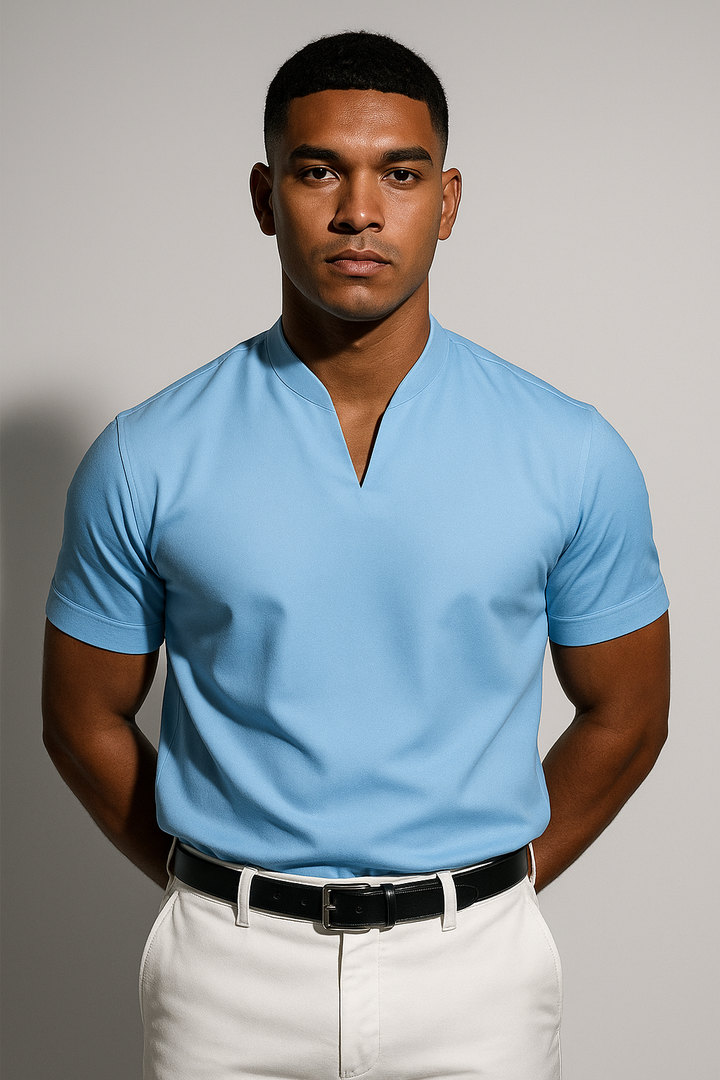 Men’s Minimalist Band Collar Polo Shirt