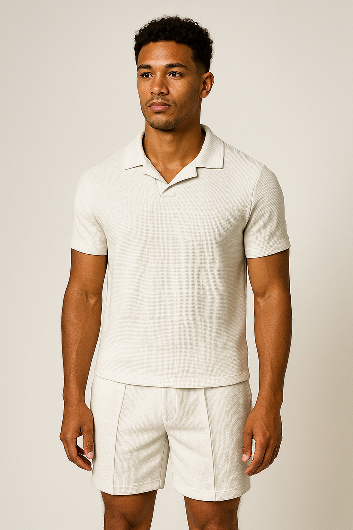 Men’s Textured Knit Polo and Short Set