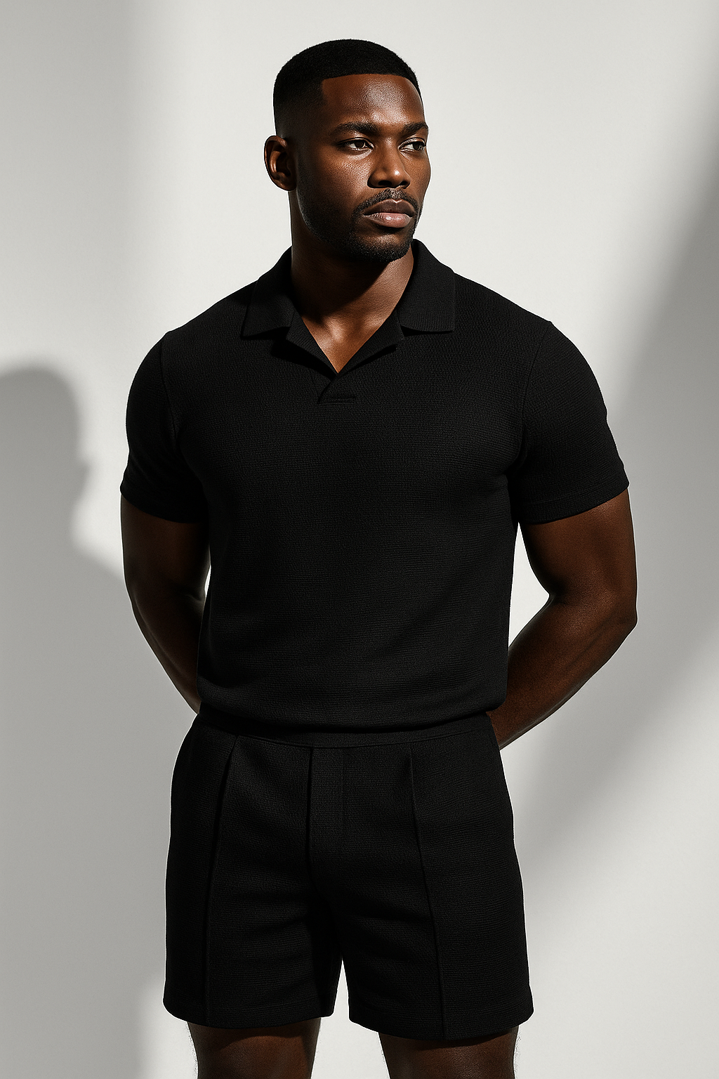 Men’s Textured Knit Polo and Short Set