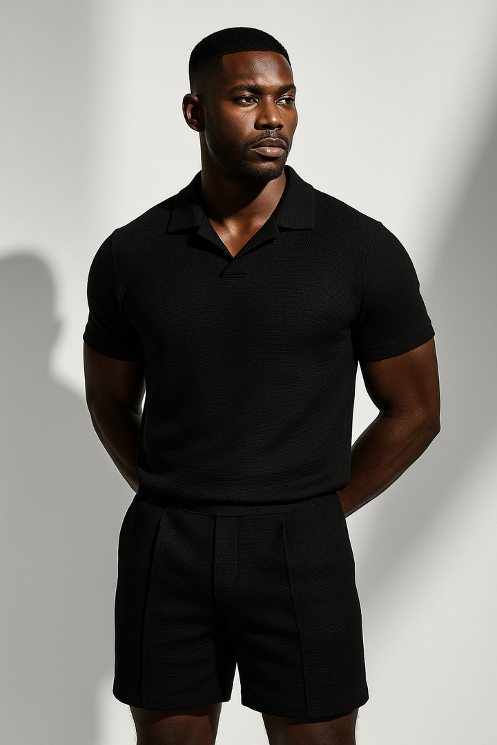 Men’s Textured Knit Polo and Short Set