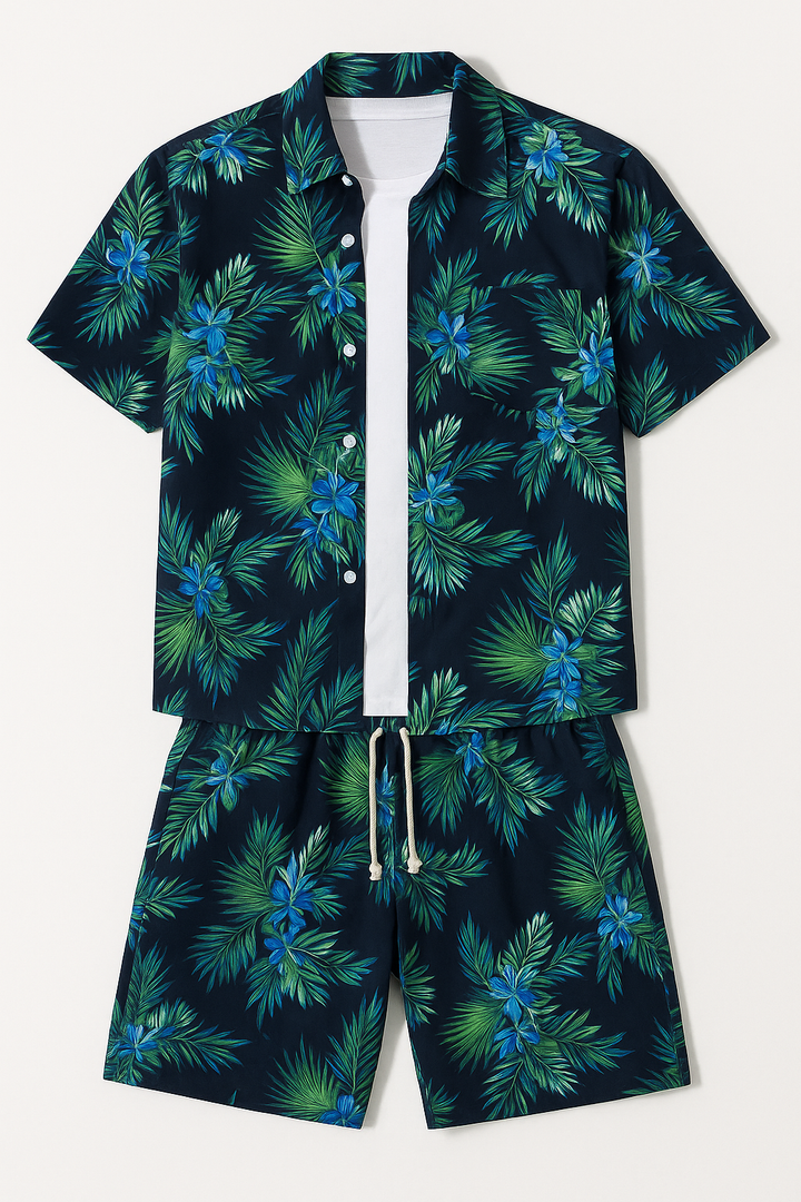 Men’s Tropical Floral Print Shirt and Shorts Set