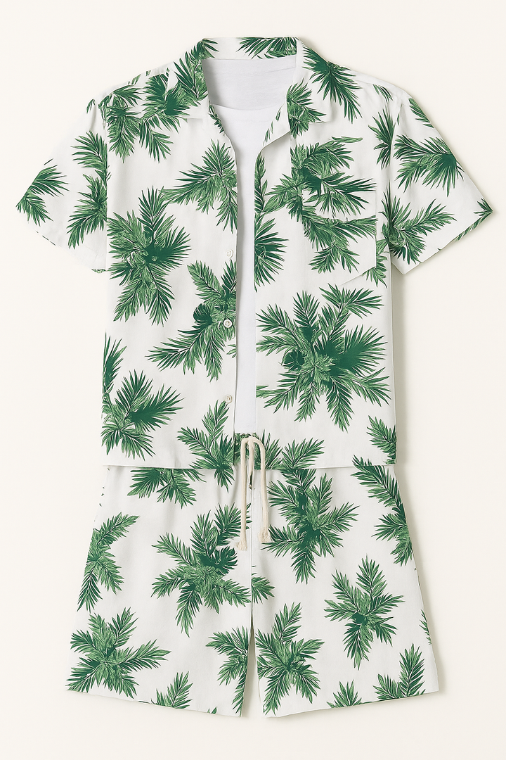 Men’s Tropical Floral Print Shirt and Shorts Set