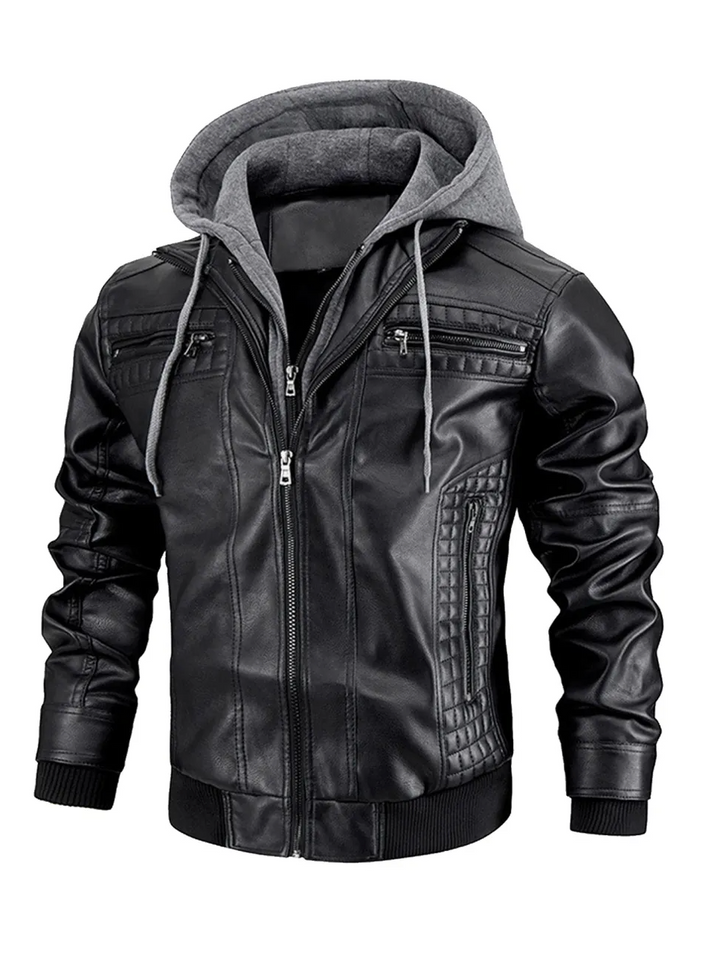 Elegant Premium Leather Winter Coat with Hood