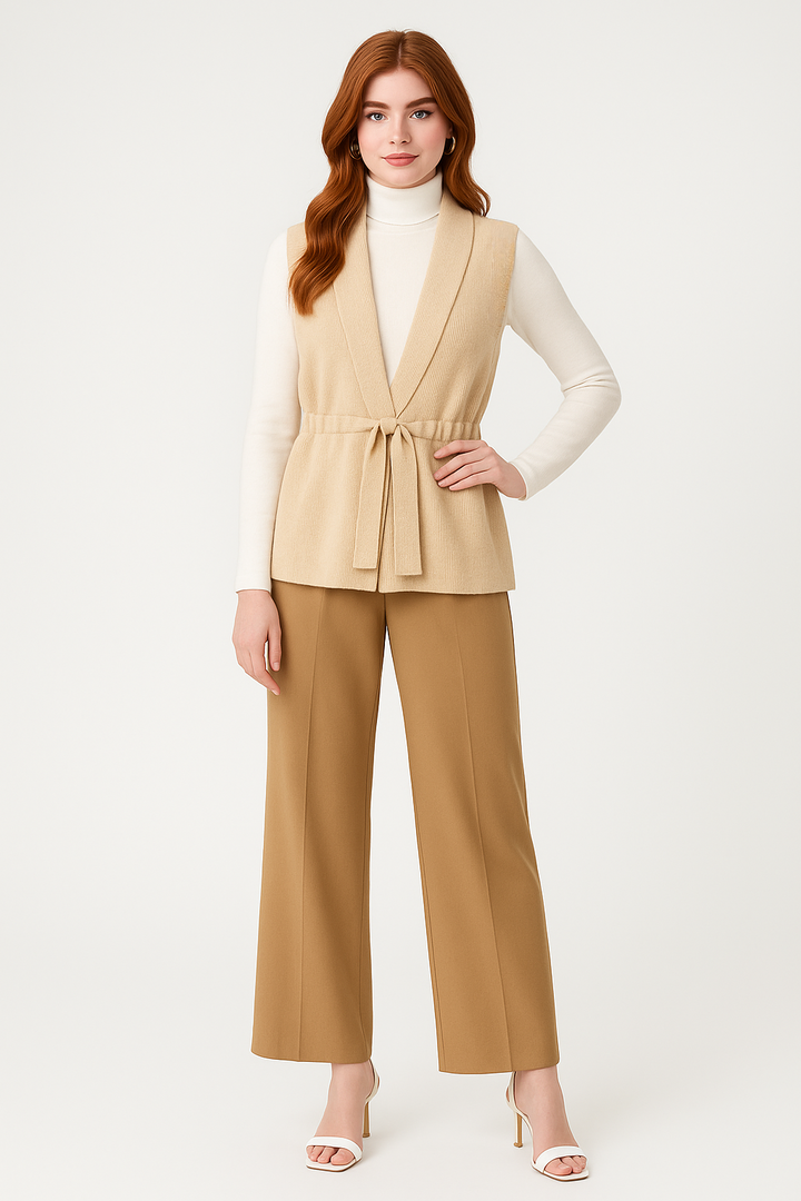 Women's Belted Shawl Collar Vest