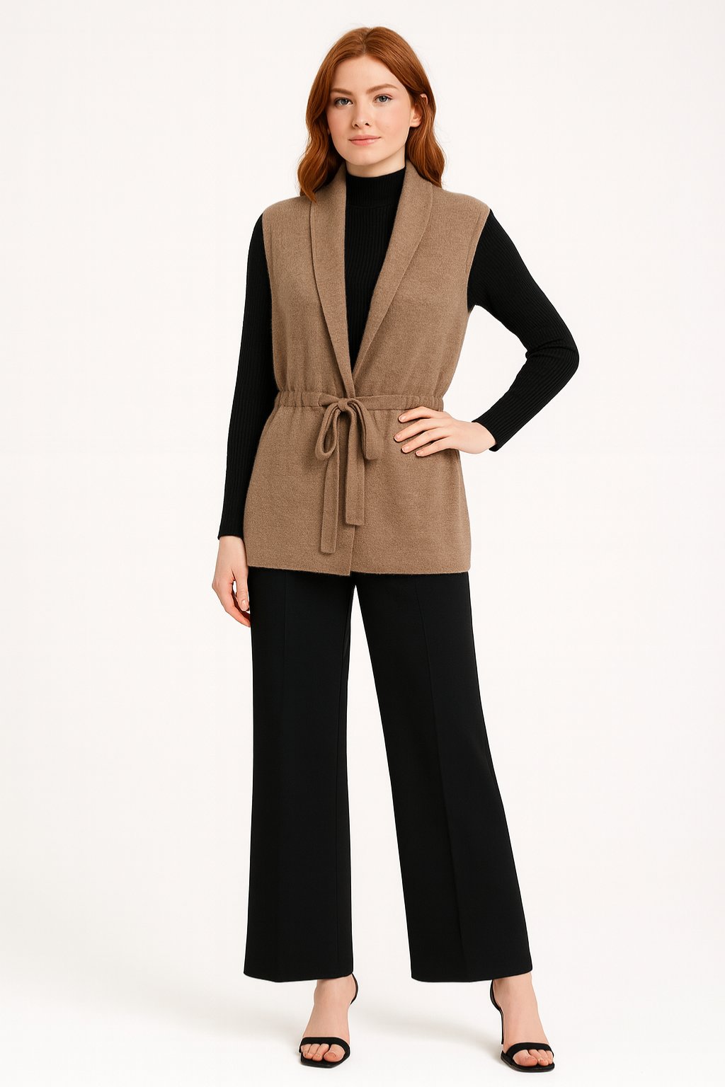 Women's Belted Shawl Collar Vest