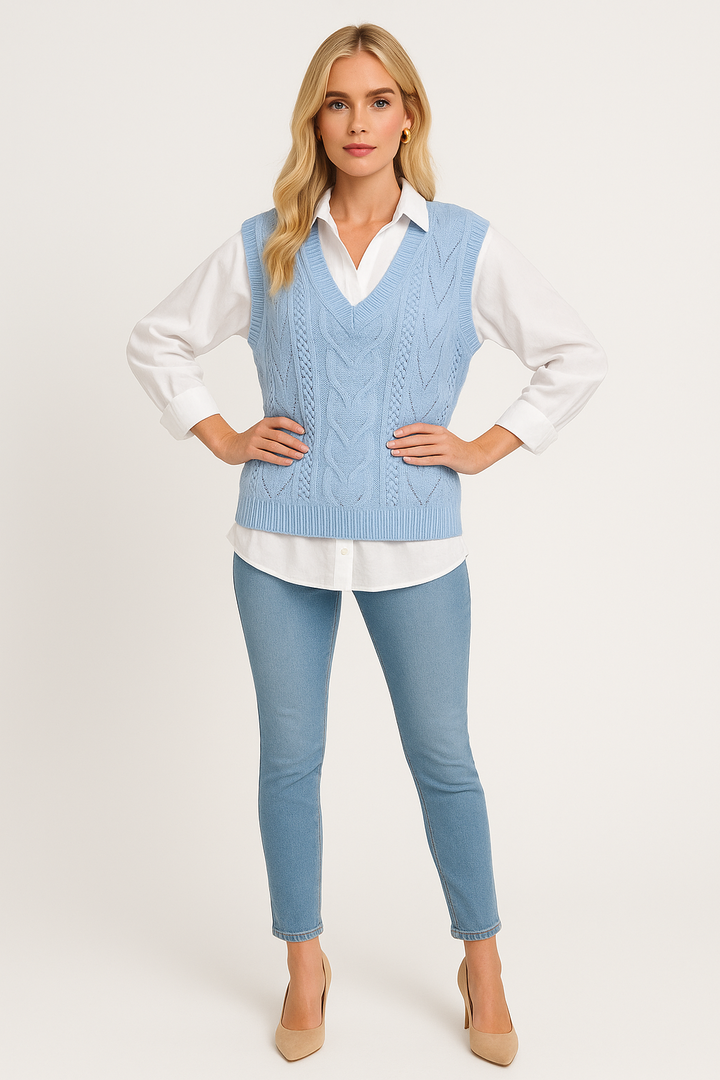 Women's Cable Knit V-Neck Sweater Vest