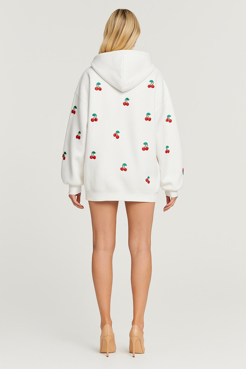 Women's Cherry Print Oversized Hooded Outerwear