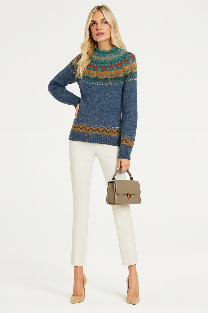 Women's Cozy Vintage Winter Sweater with Classic Round Neck