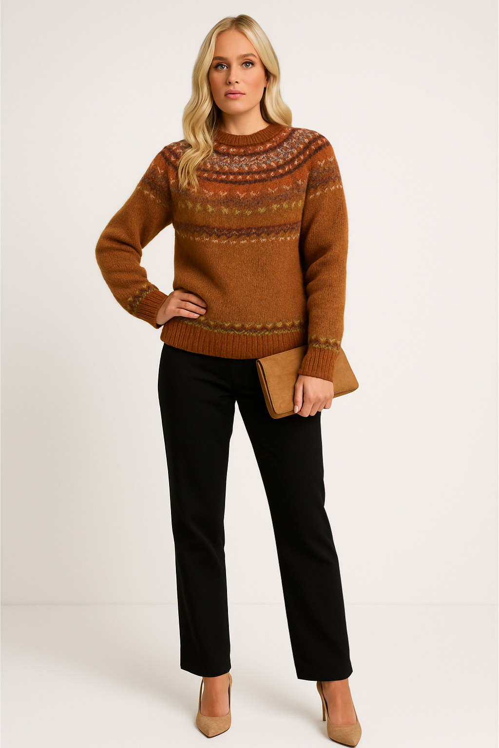 Women's Cozy Vintage Winter Sweater with Classic Round Neck
