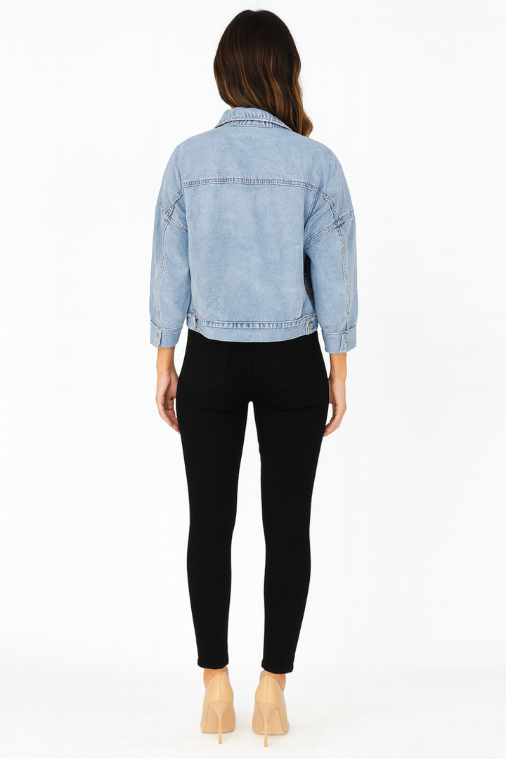 Women’s Denim Jacket with Leopard Accent
