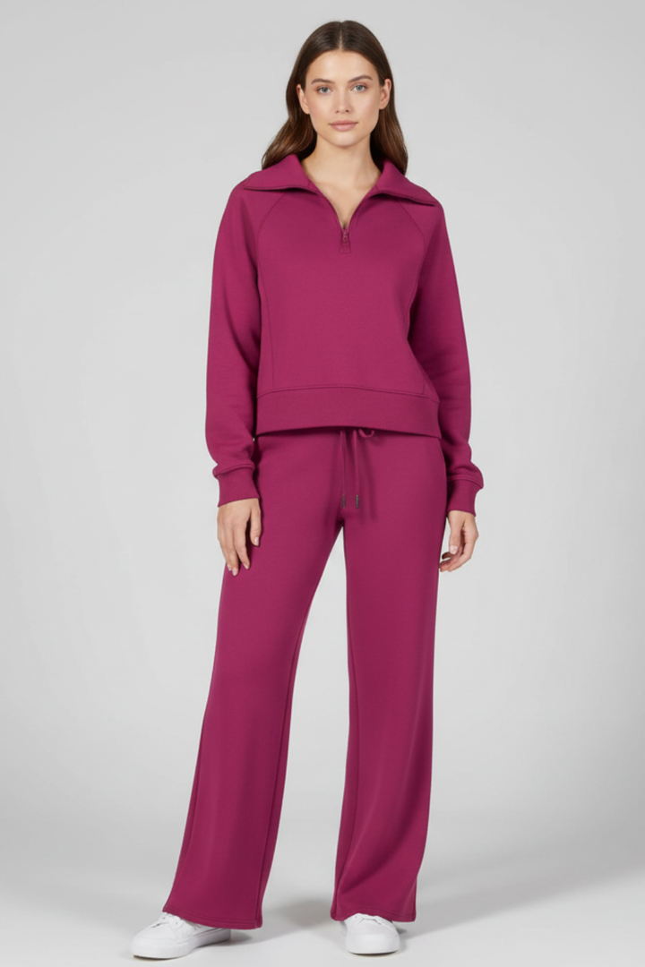 Women’s Sleek Lounge Set with Zip-Detail Top