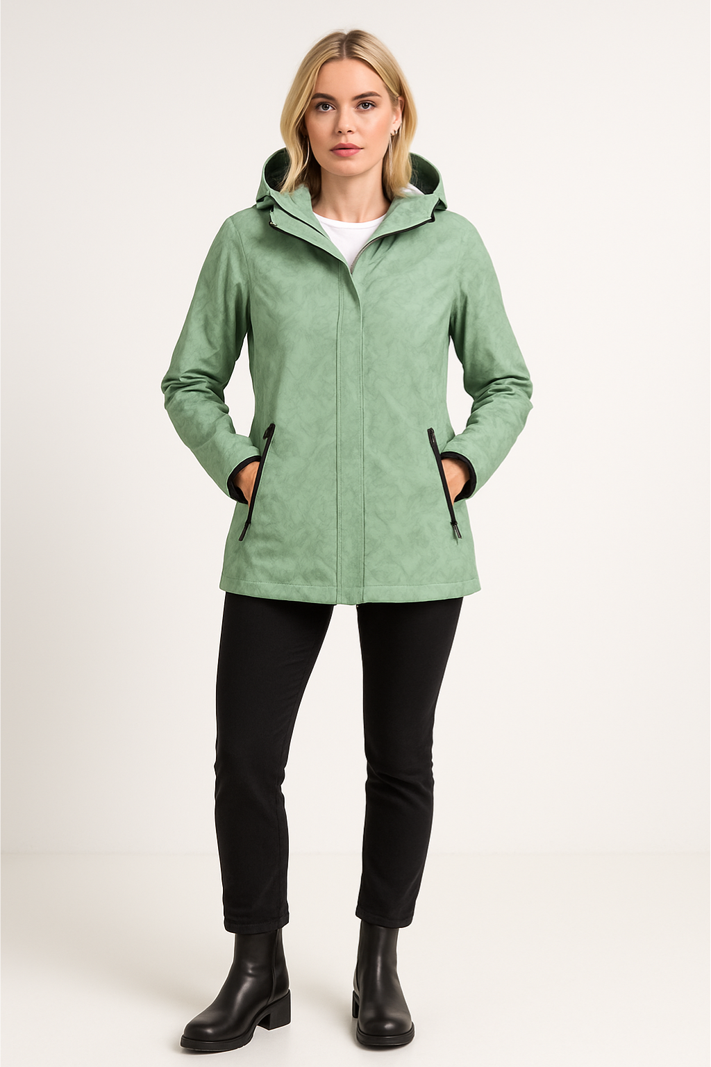 Women's Hooded Waterproof Jacket with Zipper