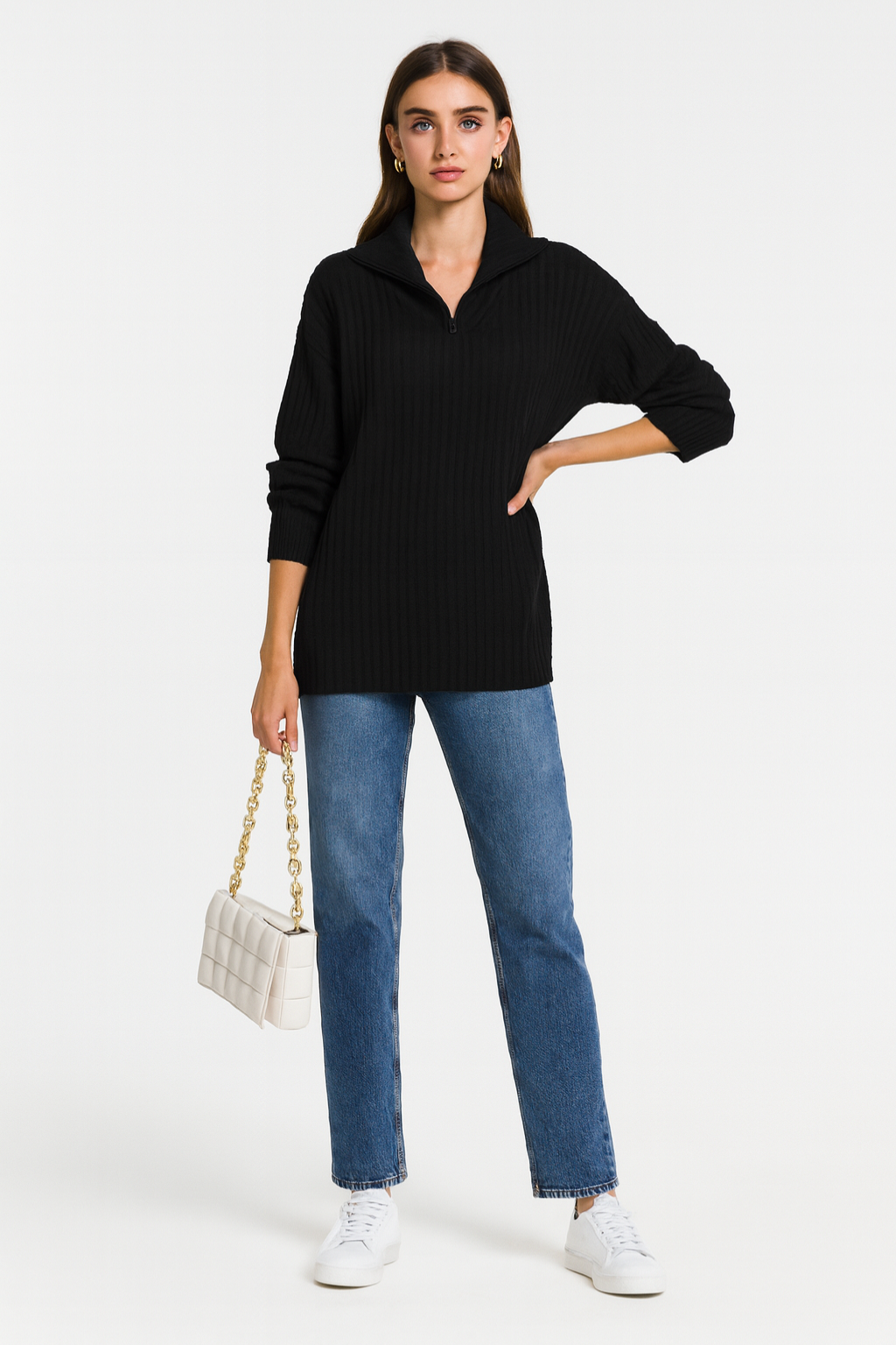 Women's Knitted Half-Zip Winter Sweater