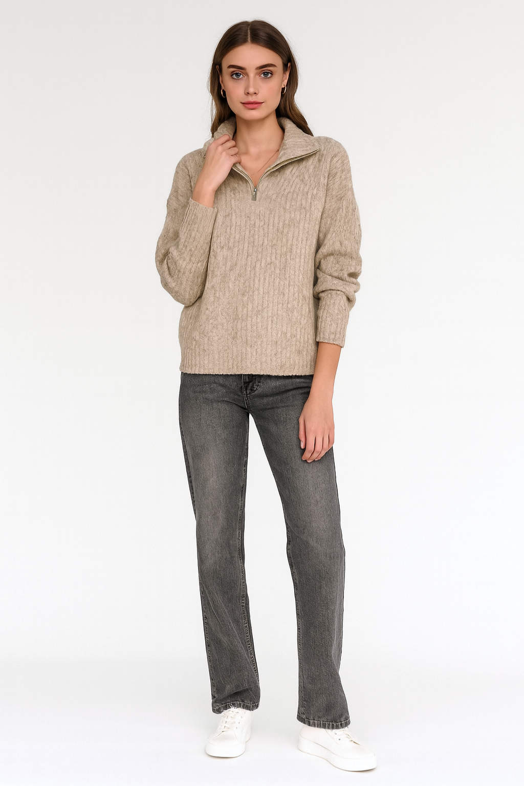 Women's Knitted Half-Zip Winter Sweater