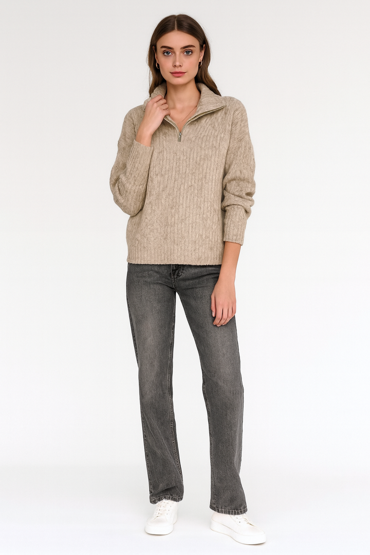 Women's Knitted Half-Zip Winter Sweater