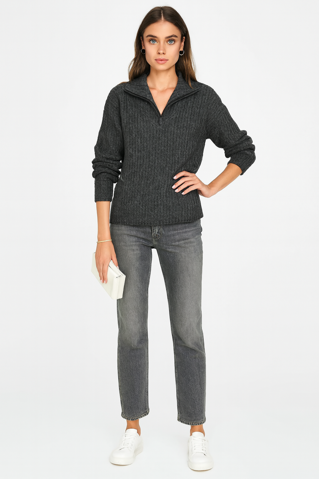 Women's Knitted Half-Zip Winter Sweater