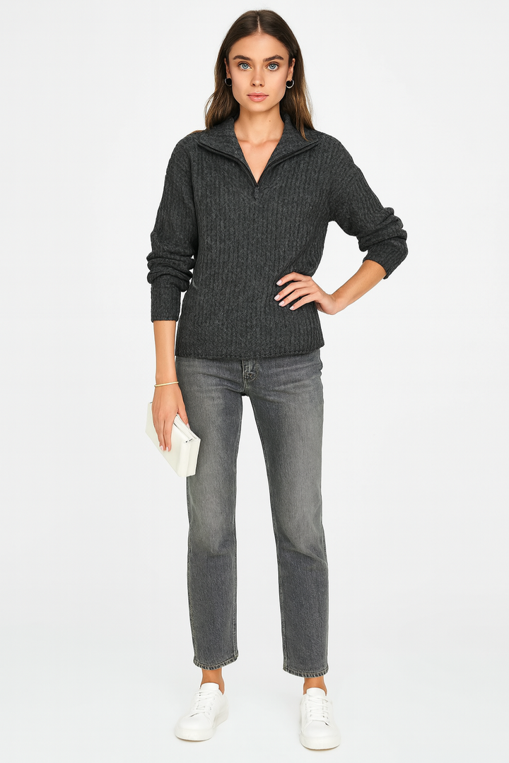 Women's Knitted Half-Zip Winter Sweater