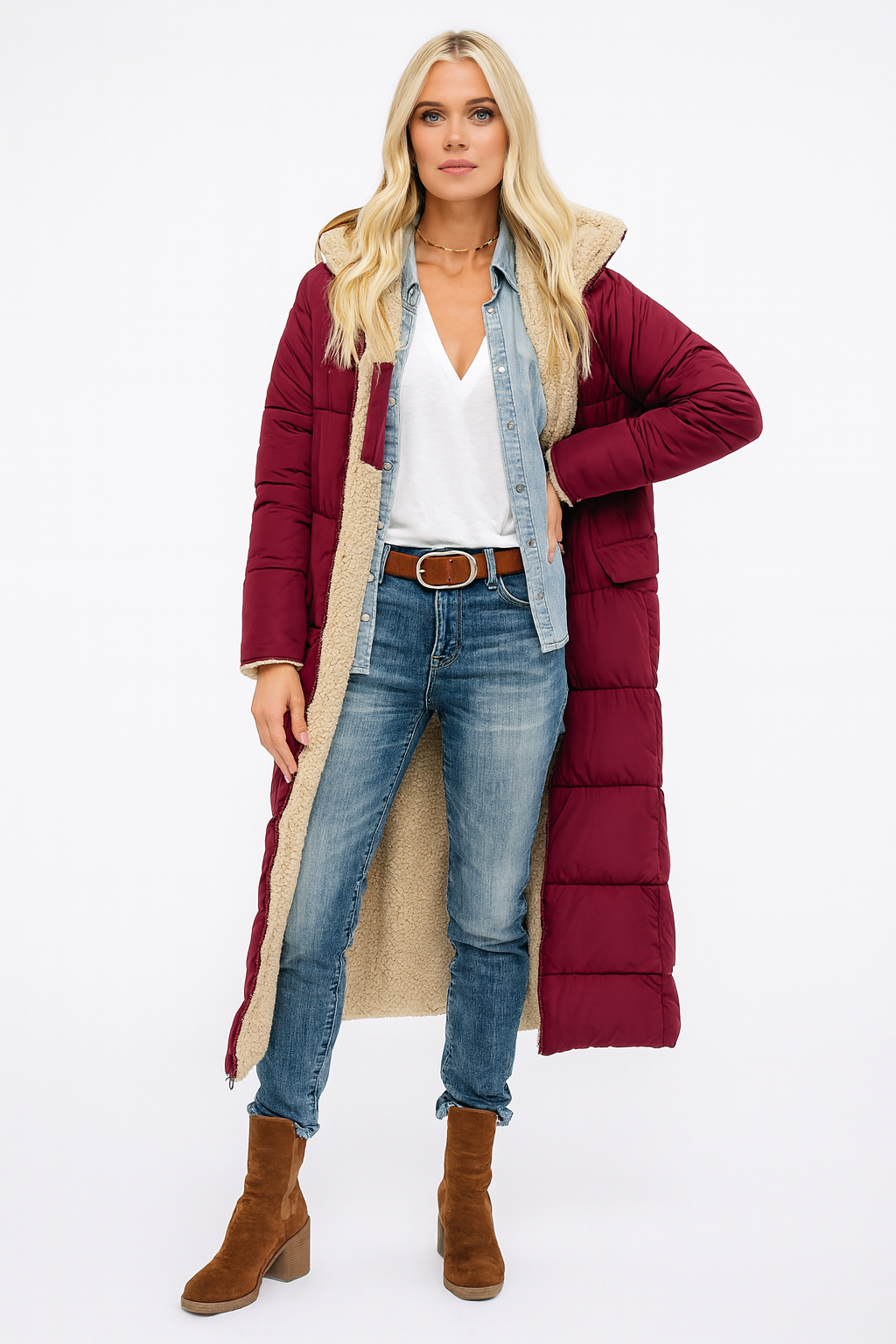 Women's Long Quilted Winter Trench Coat