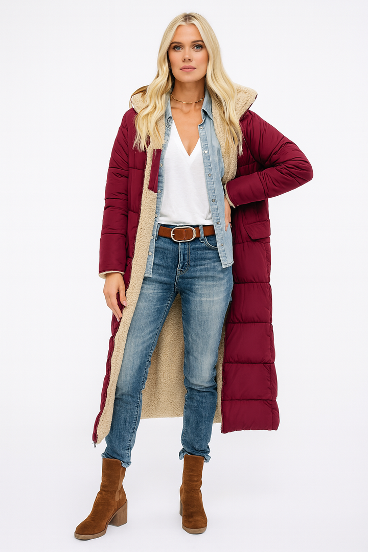 Women's Long Quilted Winter Trench Coat