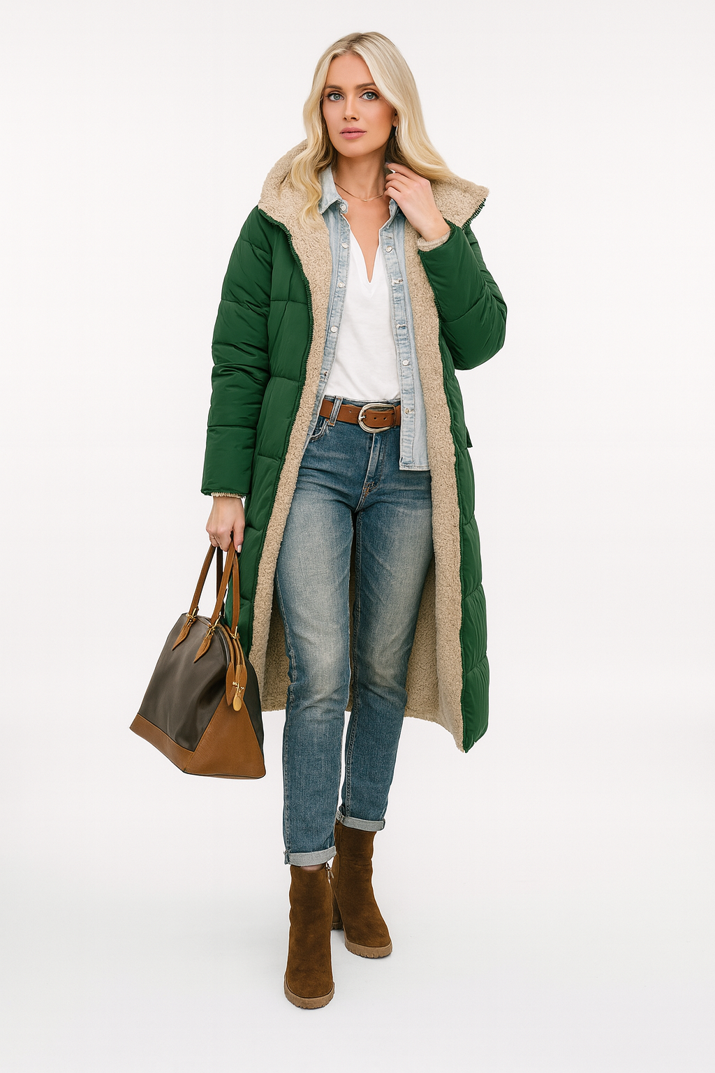 Women's Long Quilted Winter Trench Coat