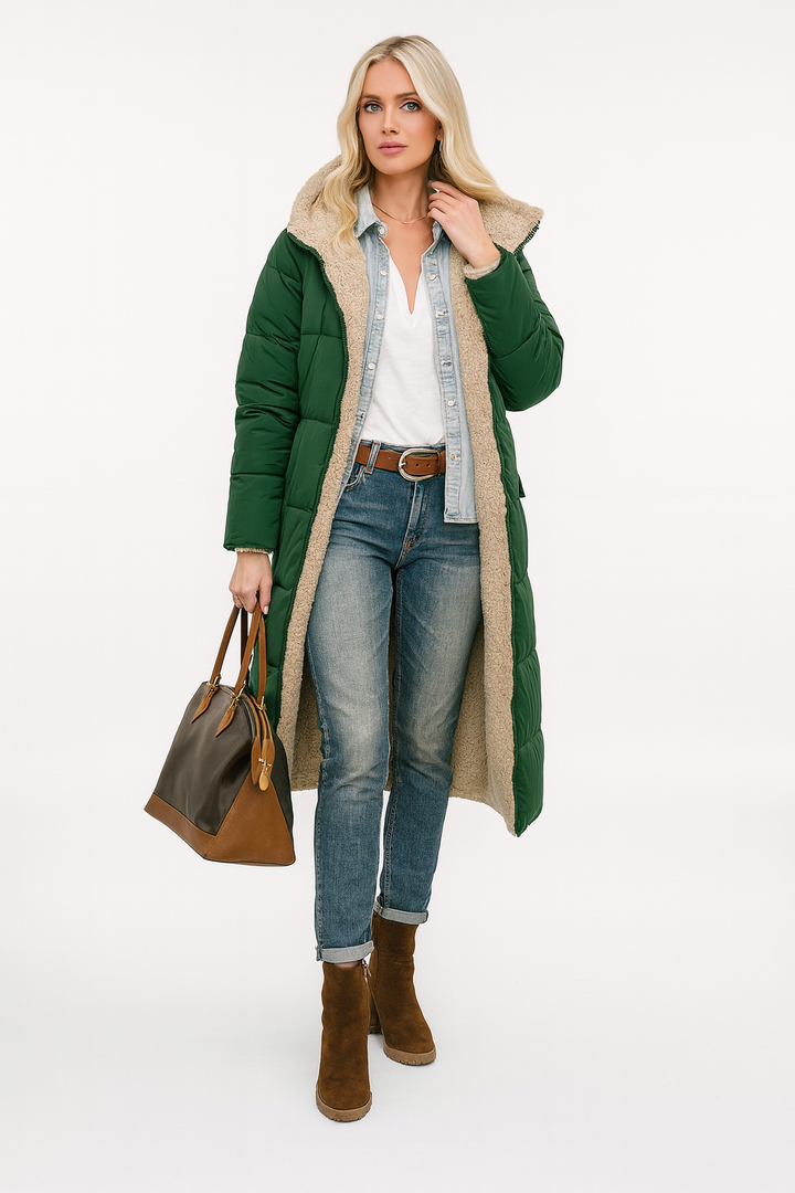 Women's Long Quilted Winter Trench Coat