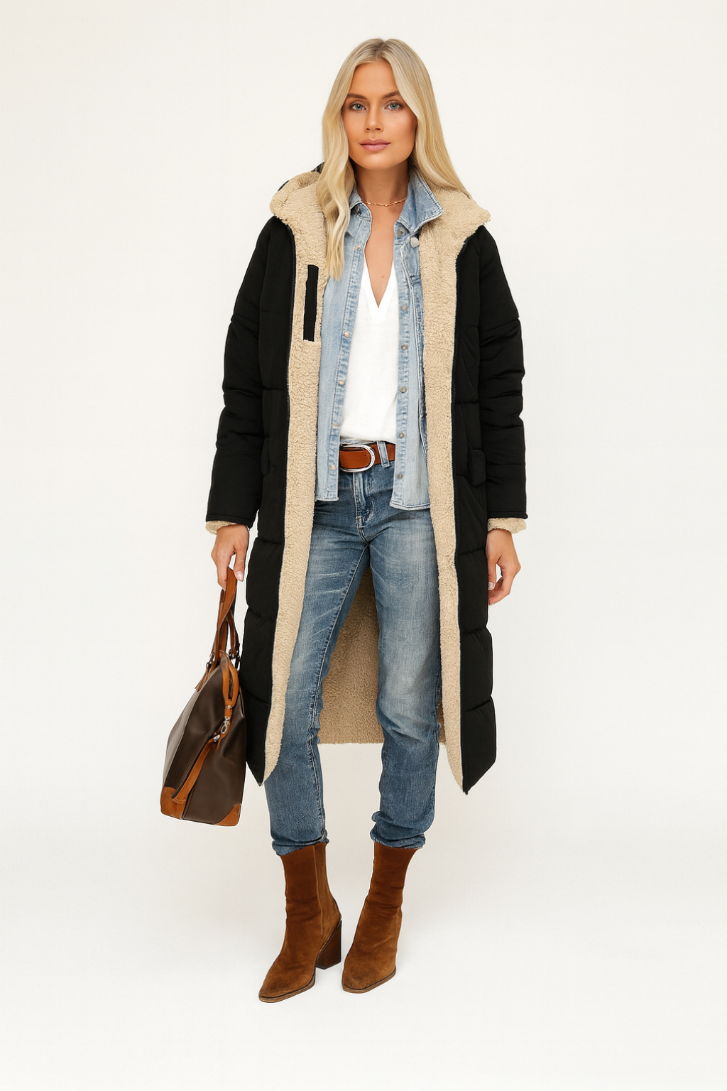 Women's Long Quilted Winter Trench Coat